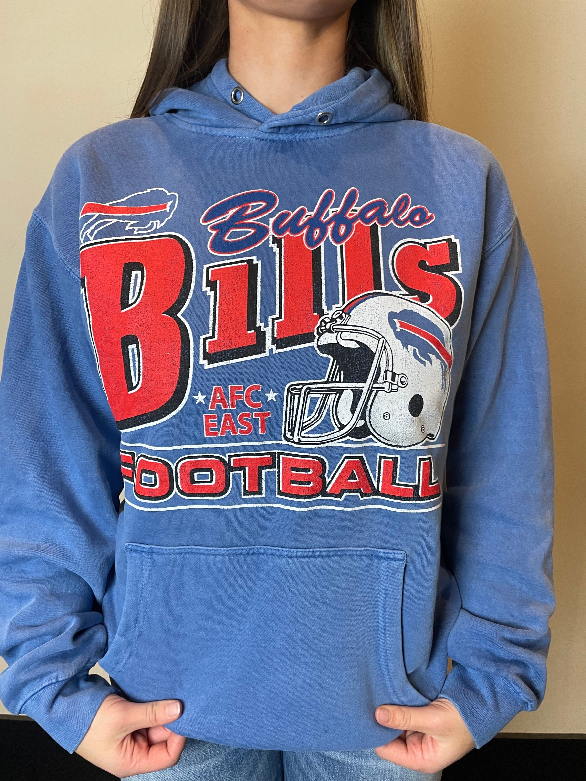 Women's '47 Brand Bills With Retro Buffalo Cropped Gray Hoodie